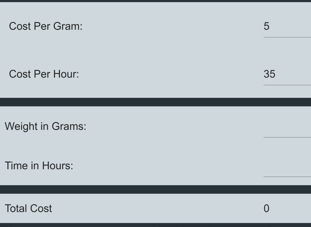 3D Printing Cost Calculator