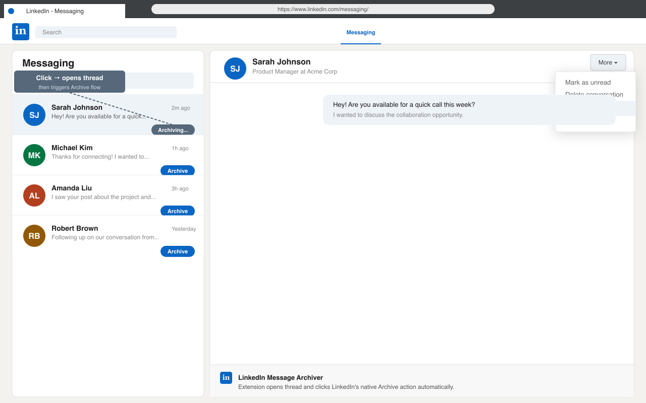 Extension triggering the archive action