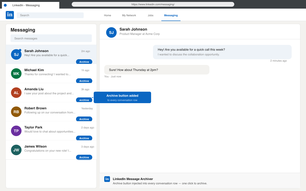 Archive button visible on inbox rows
