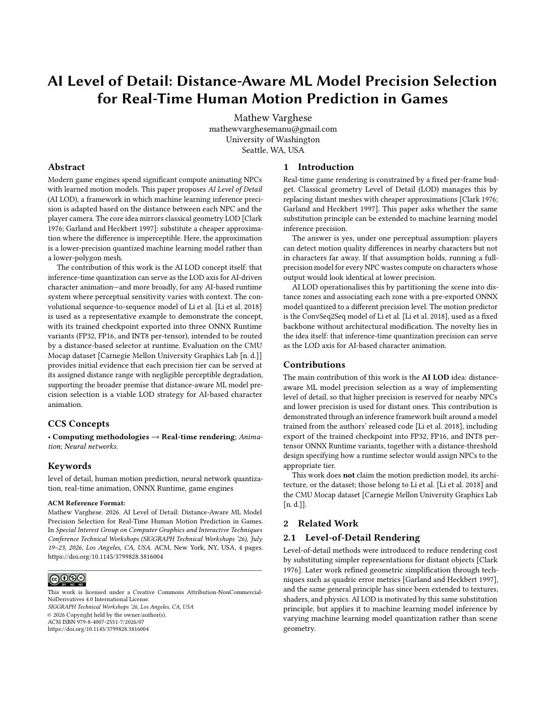 First page of the AI Level of Detail research paper