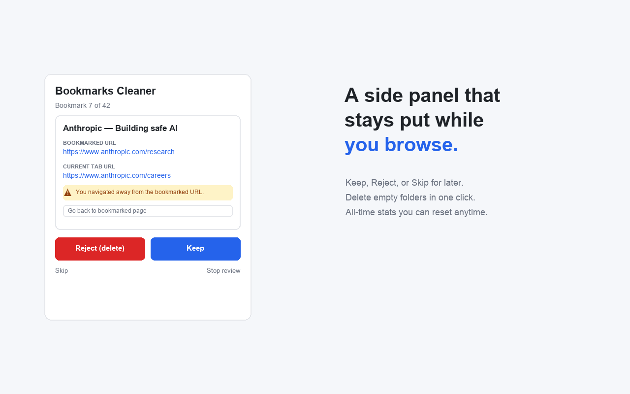 Bookmarks Cleaner end-of-session summary and stats