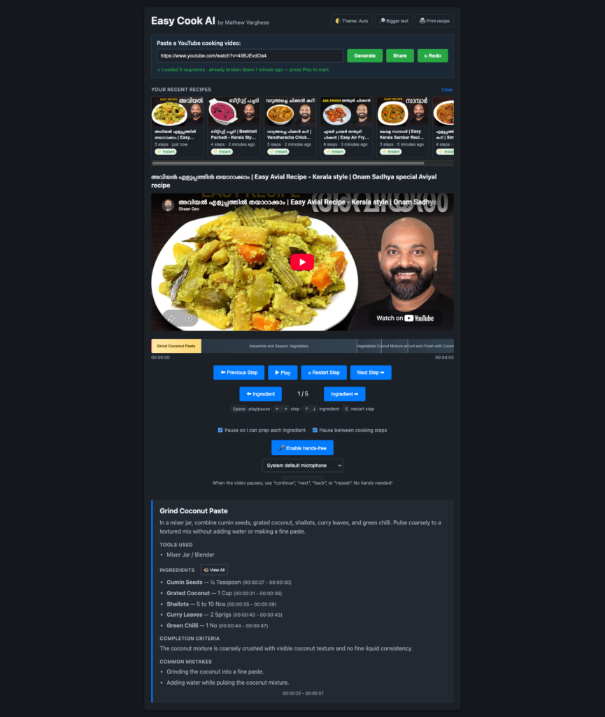 EasyCook AI homepage screenshot